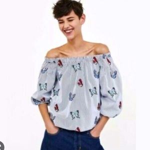 Zara Off the Shoulder Top with Butterflies size small